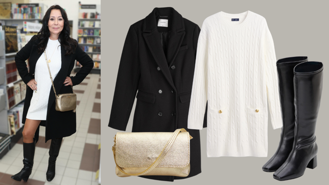 Ultramódní outfit Heidi Janků pro 60+: Černobílou kombinaci perfektně rozsvítí zlatá kabelka