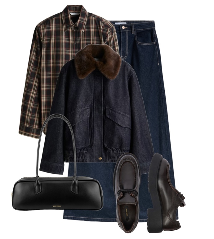 Džínový styling ve variantě s kostkovanou košilí.