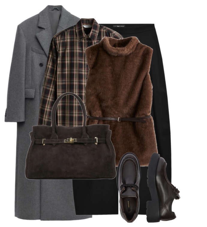 Elegantní a teplá kombinace s kostkovanou košilí.