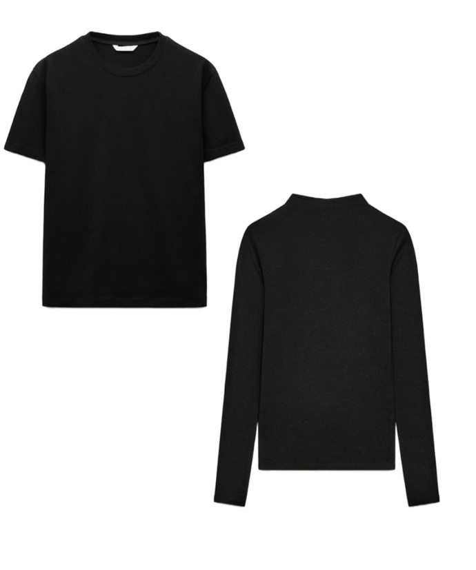 Začněme skládáním základního šatníku, který vám ulehčí ranní tvorbu outfitů. Jako první sem patří basic top s krátkým či dlouhým rukávem.