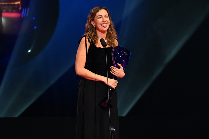 Herečka byla při děkovné řeči šťastná a veselá.