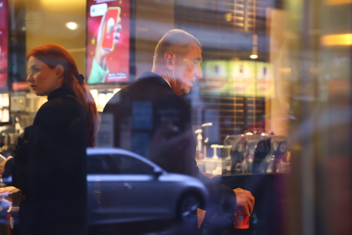 Andrej Babiš a marketingová expertka hnutí ANO Aneta Zicklerová na Národní třídě.