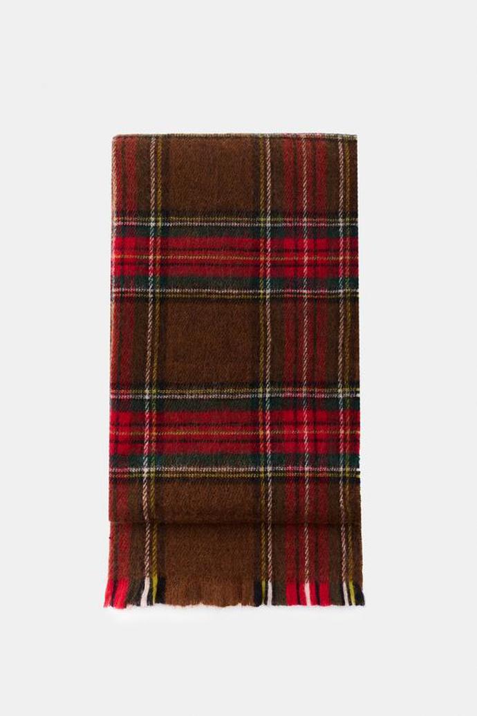 Kostkovaná šála s roztřepenými lemy, Zara, 649 Kč