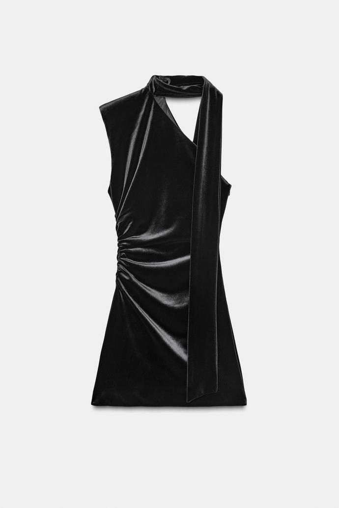 Krátké sametové šaty s řasením a šátkem, Zara, 849 Kč