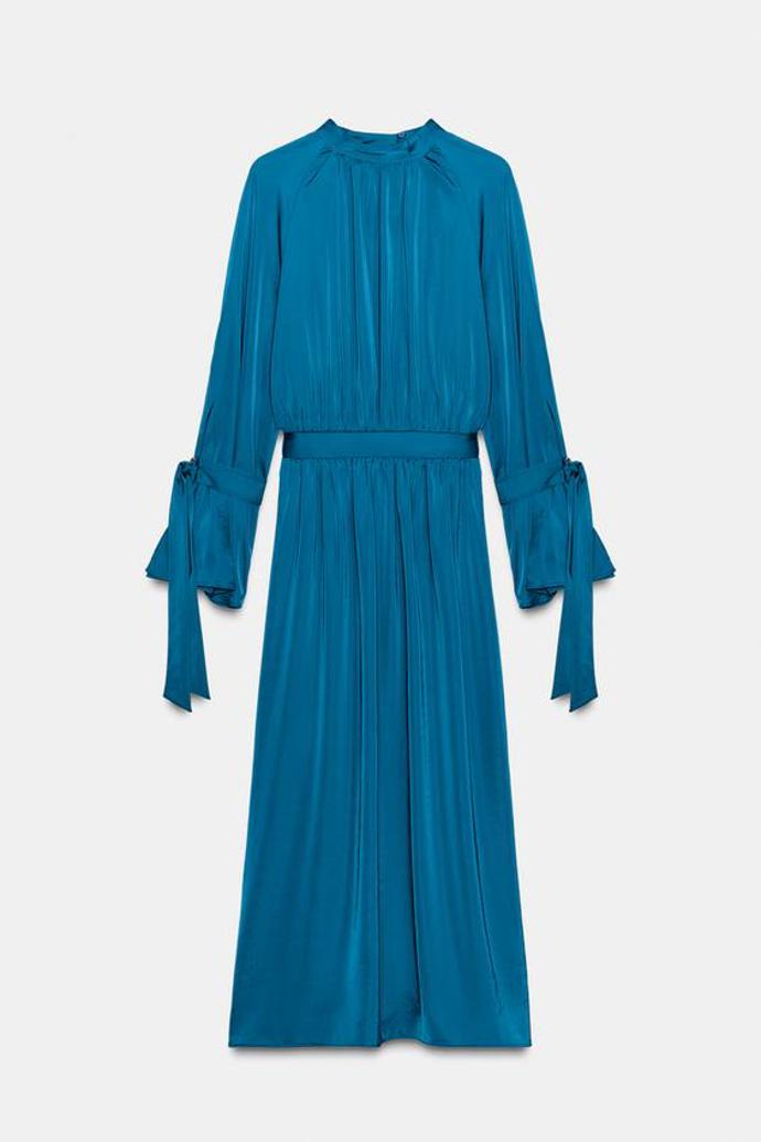 Midi saténové šaty s vázačkami, Zara, 1299 Kč