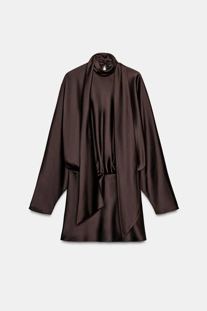 Saténové krátké šaty s šátkem, Zara, 849 Kč