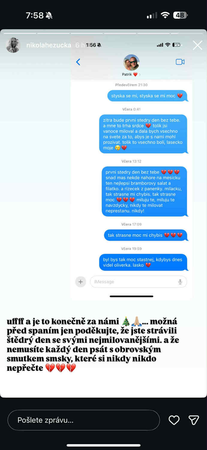 Nikola Hezucká píše svému zesnulému manželovi. 