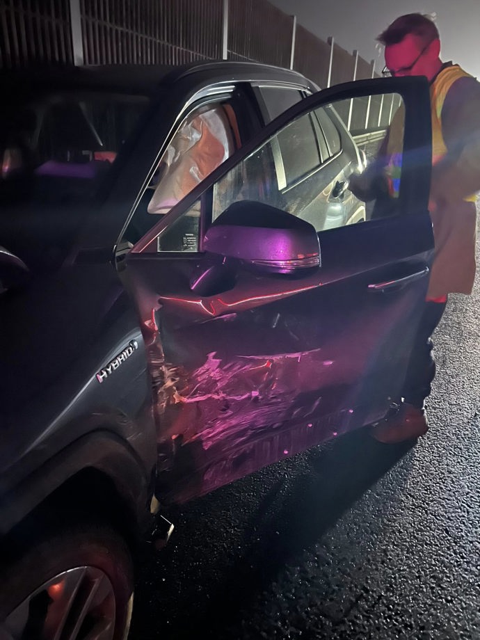 Následky autonehody Davida Matáska.