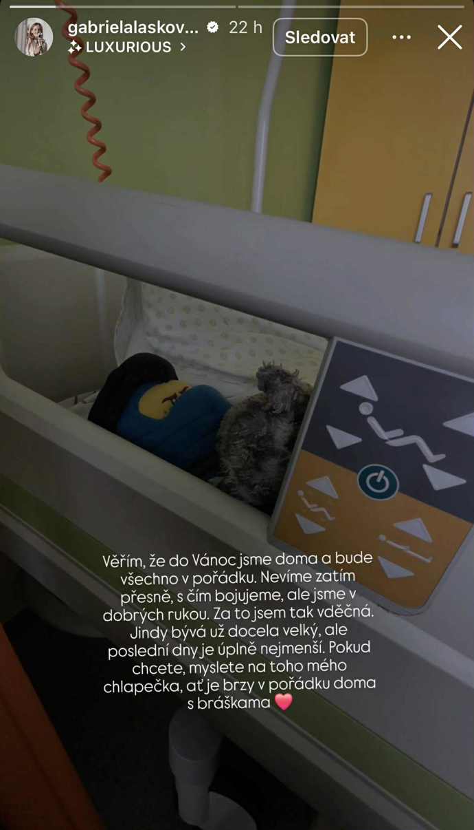 Gabriela Lašková se na Instagramu svěřila, že jeden ze tří synů je v nemocnici.