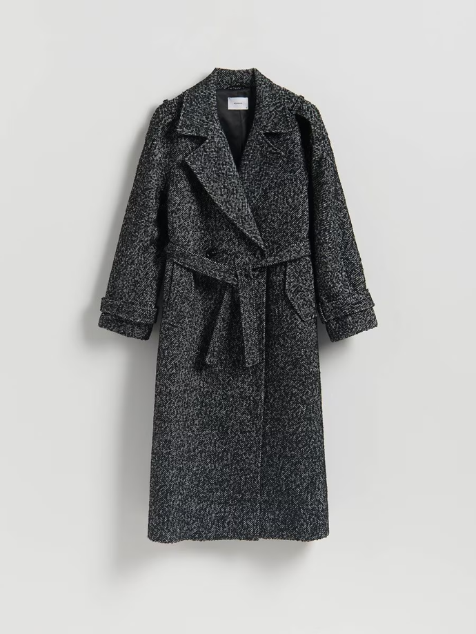 Kabát z vlněné směsi s páskem k uvázání, Reserved, 2399 Kč