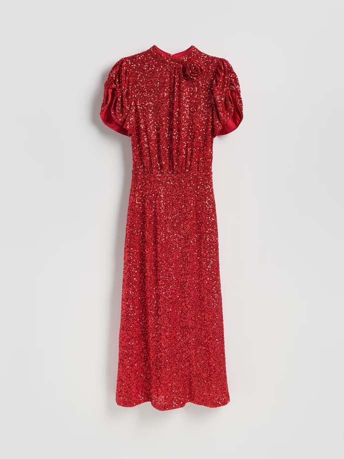 Flitrové šaty s nadýchanými rukávy, Reserved, 2999 Kč