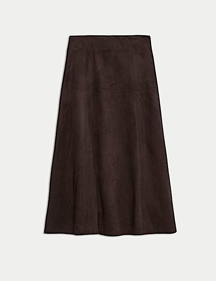 Maxi sukně áčkového střihu se semišovým vzhledem, Marks&Spencer, 1699 Kč