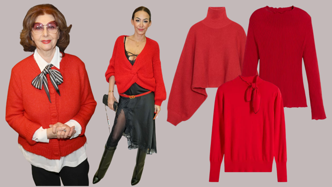 24 nejkrásnějších červených svetrů nejen na Vánoce: Nadčasová klasika podle slavných žen
