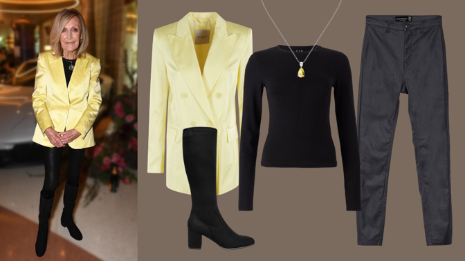 Ultramódní outfit nejen pro dámy 80+: Eva Jiřičná oblékla výrazné saténové sako, pak už stačil jen tmavý základ