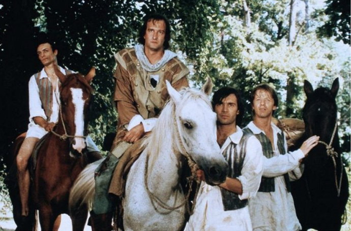 Karel Dobrý, Jaromír Dulava, Pavel Řezníček a Jiří Langmajer v pohádce Jak si zasloužit princeznu.