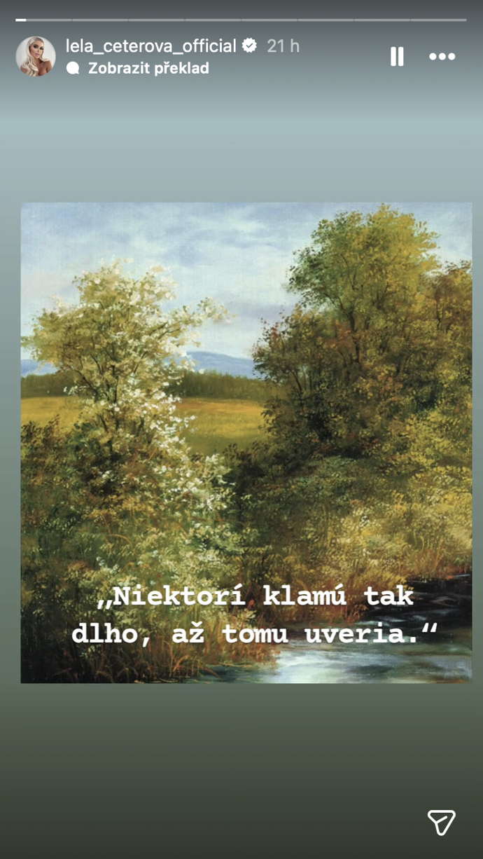 Lela Ceterová sdílela na Instagramu tajemný vzkaz.
