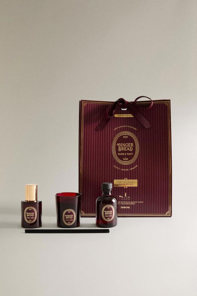 Dárková sada aroma difuzéru, svíčky a interiérového spreje s vůní perníku, Zara, 899 Kč