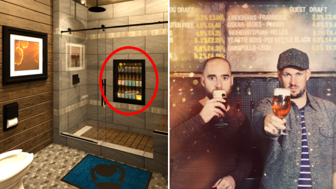 Ve sprše najdou hosté zabudovanou ledničku plnou piva.