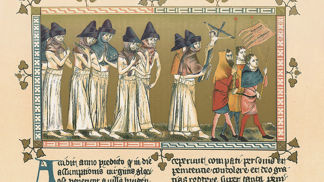 Průvod flagelantů v Belgii roku 1349.