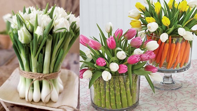 Květiny v kombinaci se zeleninou vypadají dokonale