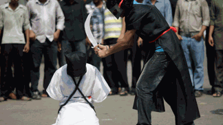 Pohled na setnutí hlavy v Saúdské Arábii.