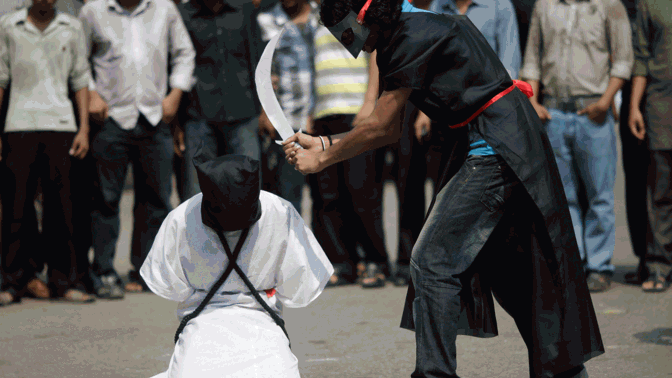 Pohled na setnutí hlavy v Saúdské Arábii.