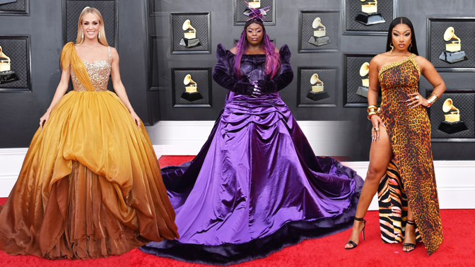 10 nejvýraznějších outfitů z cen Grammy 2022: Fialový vodopád, moderní mini i dramatický rozparek
