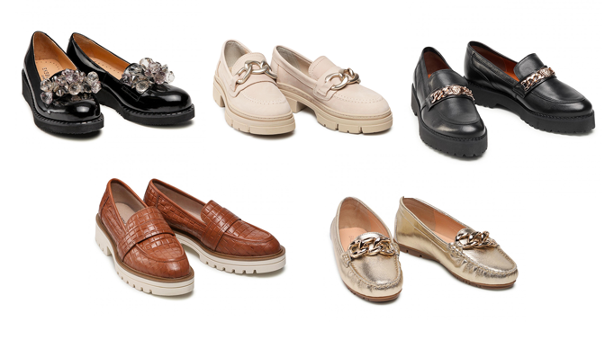 Trendy mokasíny a polobotky pro jaro 2022: Základem je výrazná podrážka a kovové zdobení