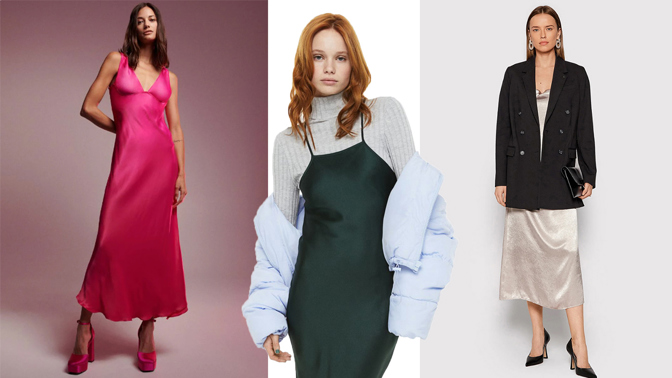 Slipové šaty můžete nosit mnoha způsoby. 