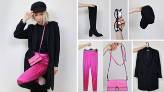 Outfit k malé barevné kabelce. 