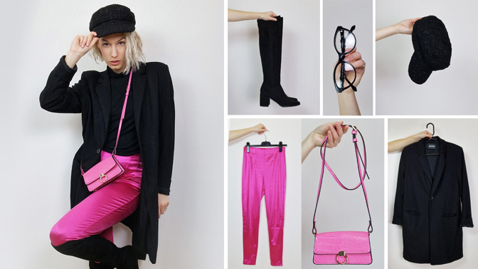 Outfit k malé barevné kabelce. 