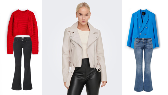 Džíny s nízkým pasem budou skvěle vypadat s blejzrem a kotníčkovými botami na podpatku.