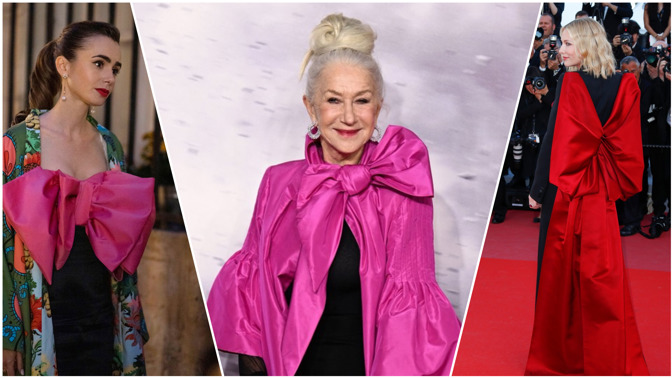 Obří mašli, aby je našli: Helen Mirren, Lily Collins a další slavné krásky, které zastínila nápadná ozdoba šatů