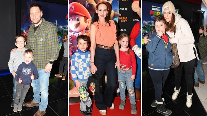 Móda z premiéry Super Mario Bros. ve filmu: Kino ovládly děti. Quentin Kokta v tematickém triku, Pecháčková vyfikla sestru