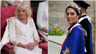 Korunovace krále Karla III.: Zlatem vyšívaná róba královny Camilly, Kate Middleton v bílých šatech od McQueena