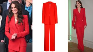 Outfit podle Kate Middleton: Jednobarevné kalhotové kostýmky ovládají jarní trendy