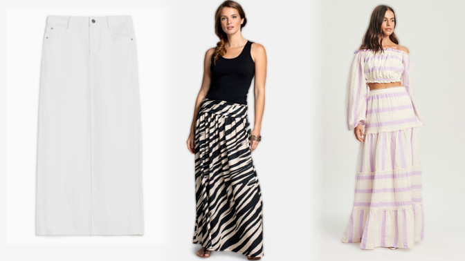 Maxi sukně pro ženy všech velikostí: Malé dámy ocení splývavý materiál či zavinovací efekt, pro plus size se hodí jemné vzory