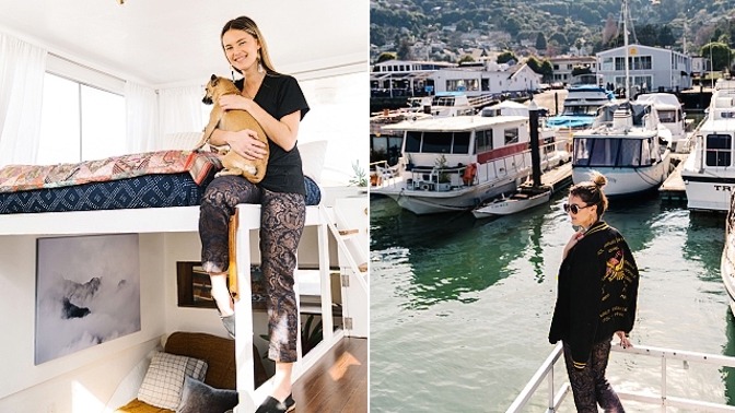 Díry na trupu a zničený interiér – modelka Kyleigh Kuhn svůj vysněný hausbót prakticky sestavila sama.