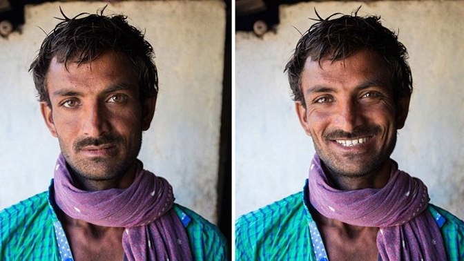 Fotograf Jay Weinstein dokumentuje vliv úsměvu na obličej.