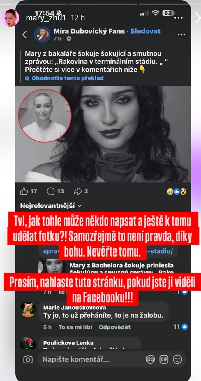 Maria Zhutíková se k nechutnému útoku vyjádřila. 