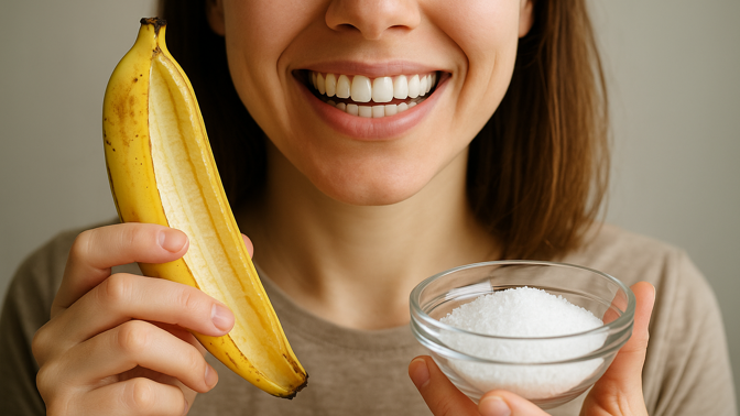 Banánová slupka a sůl na zuby: proč trik nefunguje, ale škodí
