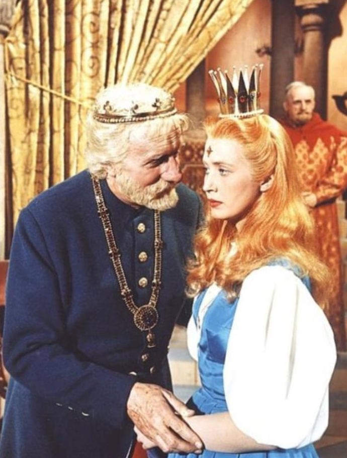 Marie Kyselková a František Smolík jako pan král s dcerou, princeznou Ladou.