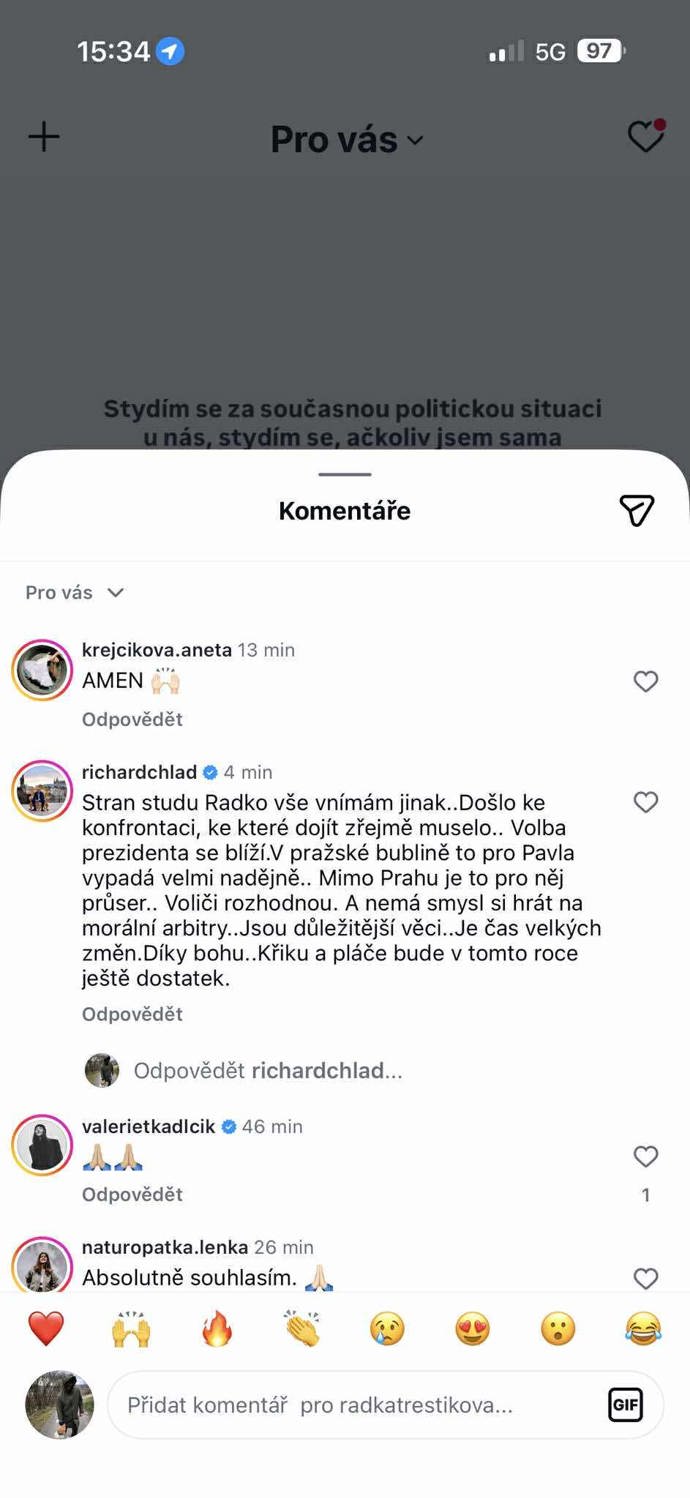 Richard Chlad se pustil do Radky Třeštíkové a zkritizoval prezidenta. 