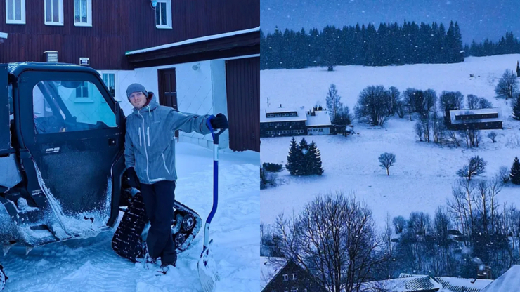 Pec pod Sněžkou hlásí ideální podmínky. Napadla hromada sněhu, užívá si ho i Callta