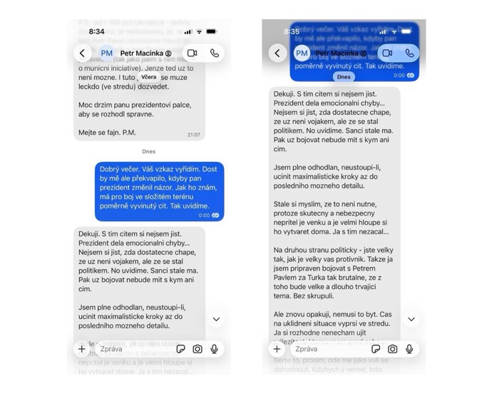 Petr Macinka měl ve zprávách Pavlovi vyhrožovat.