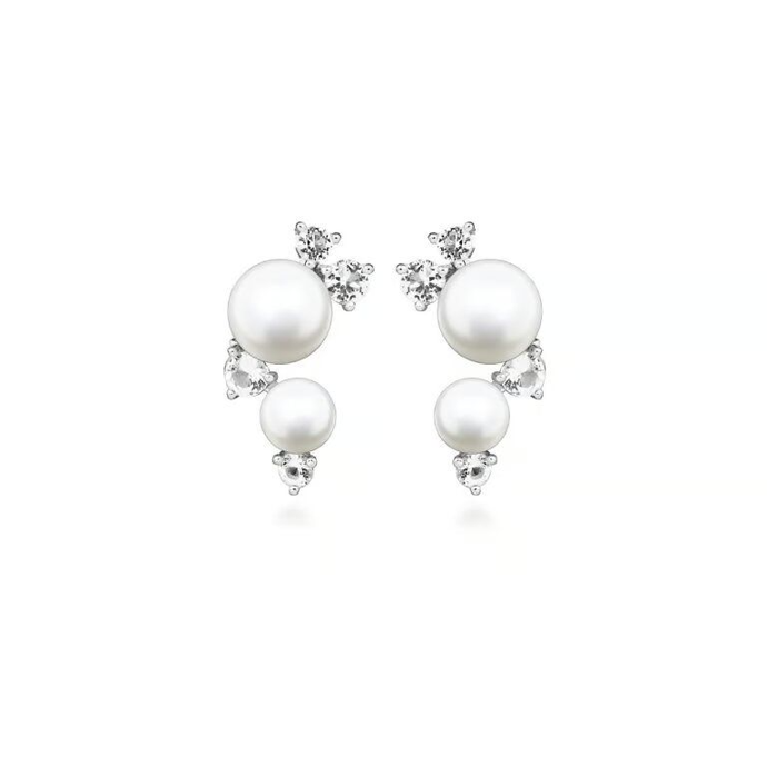 Stříbrné perlové náušnice s bílými topazy, Eppi, 3290 Kč