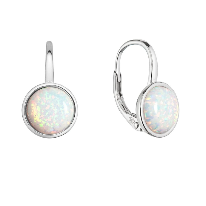 Stříbrné náušnice visací s bílým kulatým syntetickým opálem, Pavona, 858 Kč