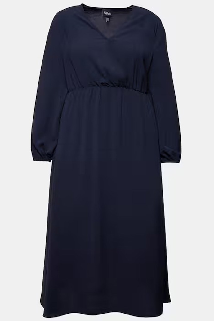 Midi šaty se zavinovacím vzhledem s výstřihem do V, dlouhými rukávy a střihem do A, Ulla Popken, 2199 Kč