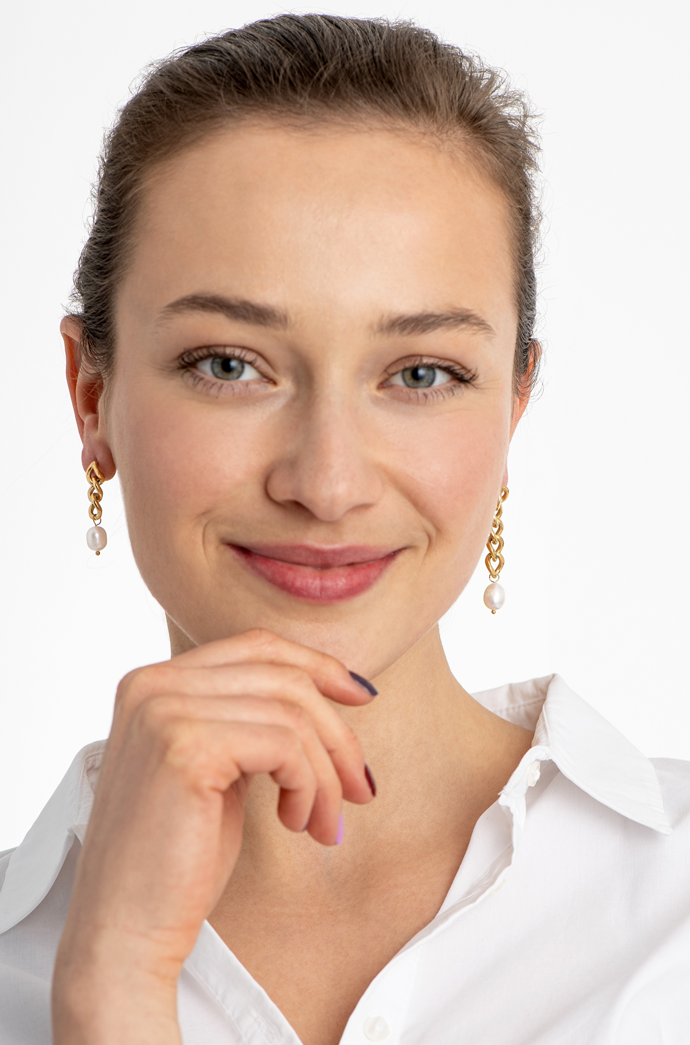 Asymetrické pozlacené náušnice s pravými barokními perlami, Troli, 227 Kč