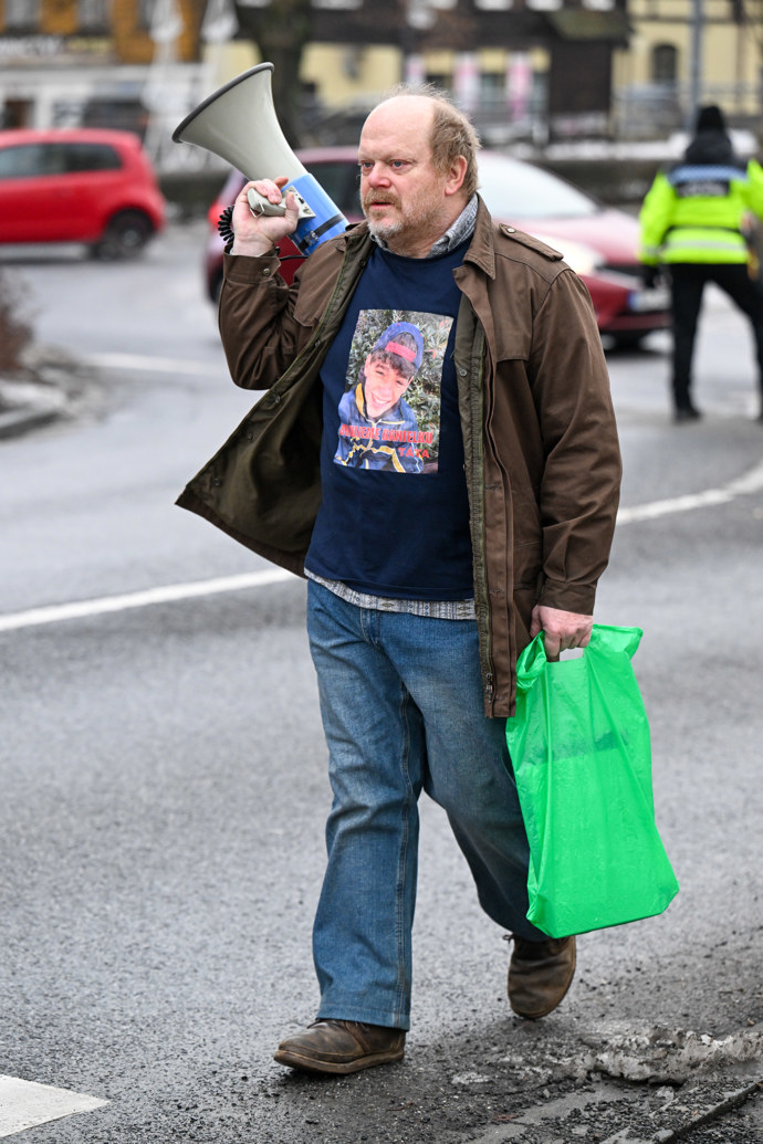 David Novotný během demonstrace.